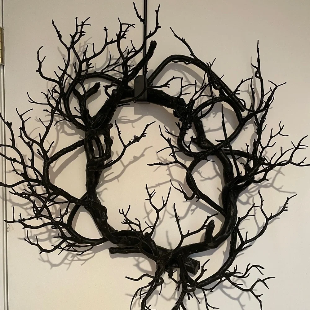 Faux Black Branch Wreath 30”